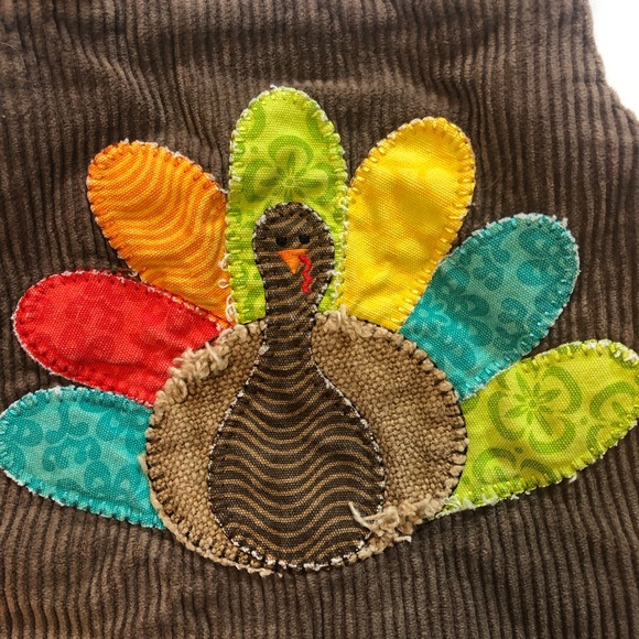 Mud Pie Little Girls Corduroy Jumper Appliquéd Turkey Pom Pom Rick Rack Trim - Picture 3 of 7